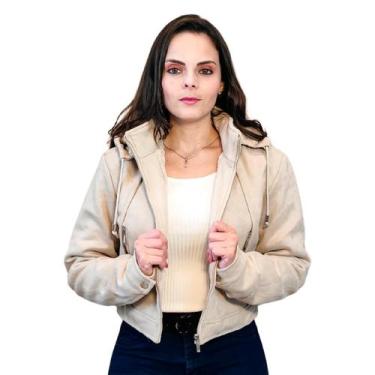 Imagem de Jaqueta Suede Camurça Feminina Forrada Capuz Removível KLIZZ, Off whit