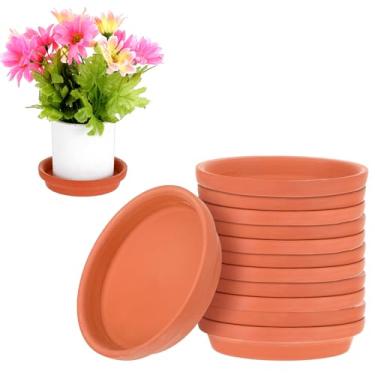 Imagem de MAQUITA 12 pires de terracota, pires de vaso de flores de 11 cm, bandejas de plantas duráveis e mais grossas, pires de argila vermelha para plantas internas e externas