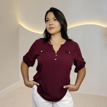 Imagem de Blusa Camisa Com Botão Manga 3/4 em Viscolinho - Dama K Moda Feminina,