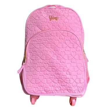Imagem de Mochila De Rodinhas Escolar Flores Matelassê 24l Yins Rosa Claro