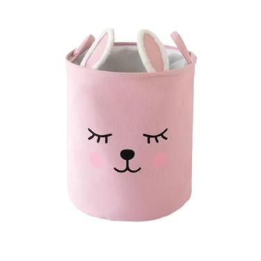 Imagem de Baú de Brinquedos Infantil Dobrável Quadrado – Organizador Multiuso com Estampa Animal, Porta Brinquedos para Quarto(coelho 3d(redondo))