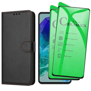 Imagem de Capa Carteira Flip Case para Samsung Galaxy M55 com 2 Películas de Proteção em Cerâmica Premium, Preto