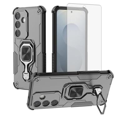 Imagem de Furiet Capa de celular para Samsung Galaxy S25 Plus S25+ 5G com protetor de tela de vidro temperado, suporte de anel antiqueda para airbag, capa elegante fina antiderrapante para S25Plus 25S + S 25 25