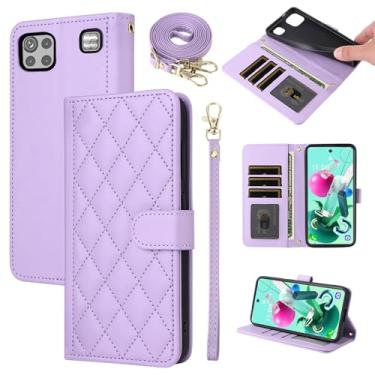 Imagem de Furiet Argyle Capa carteira para LG K92 5G com alça de ombro, compartimentos para cartões, bolsa fólio, acessórios de couro PU de luxo para LGK925G K 92 92K LMK920AM Q92 G5 mulheres homens roxo