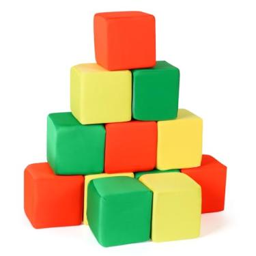 Imagem de COZYTRAUM 12-Pack 5 Inch Foam Cubes, Soft Play Pit Fillers for Indoor Games, Trampoline & Rock Climbing Mats - 3 Colors (Yellow/Green/Orange)...