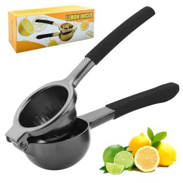 Imagem de Espremedor de limão, espremedor de frutas cítricas de aço inoxidável 304, espremedor manual de design antiderrapante, espremedor de citrinos manual resistente e espremedor de limão - cinza e preto