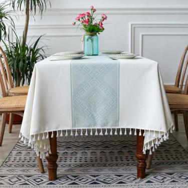 Imagem de KAIJIE Toalha de mesa retangular de primavera verão estampa quadriculada estilo nórdico toalha de mesa de algodão e linho para refeições tapete de mesa com borlas 39 x 63"/100 x 160 cm C-verde