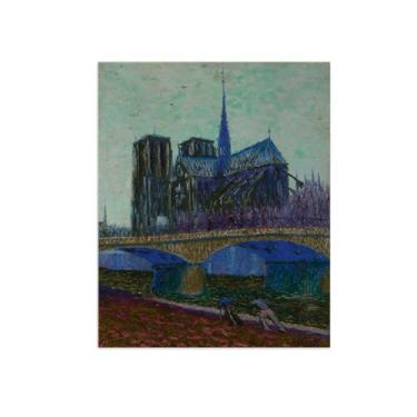 Imagem de LXURY Impressões de arte de parede em tela - Notre-Dame and Bridge - Reproduções de imagens em tela - Pôster de pintura de arte para decoração de parede de escritório doméstico 70 x 90 cm 28 x 35