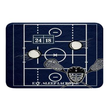 Imagem de Feelyou Tapetes de banho de lacrosse para banheira de chuveiro 51 x 81 cm, comer, dormir, lacrosse, tapetes de banheiro para meninos, meninas, crianças, tema esportivo, azul, tapetes de banho para