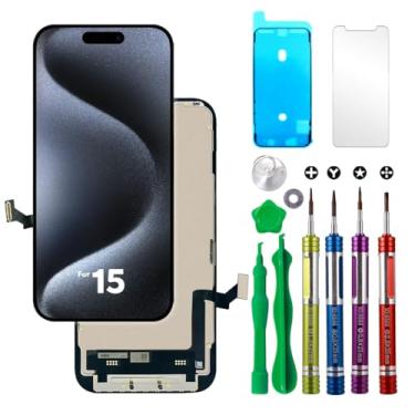 Imagem de Ace Tech Cellular Substituição de tela LCD para iPhone 15 (A2846, A3089, A3092, A3090) 15.5 cm Touch Screen Display Digitalizador Kit de reparo + vidro temperado + adesivo