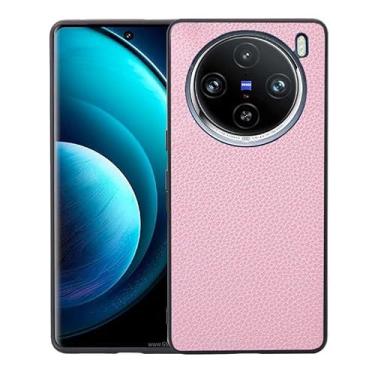 Imagem de Capas Compatível com VIVO X100 PRO,Design de grão levantado de superfície,Proteção contra queda,Anti impressão digital,Anti arranhões,Aparência de couro de imitação de plástico macio-Pink