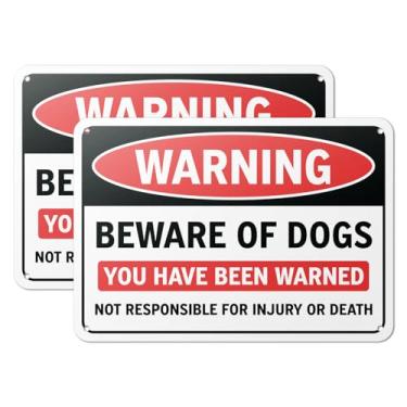 Imagem de 101SignCity Placa de alumínio de 25,4 cm x 17,8 cm para quintal para residências, propriedades privadas - "Aviso: cuidado com cães que você tenha sido avisado" - pacote com 2