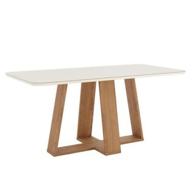 Imagem de Mesa de Jantar Lins 180 cm Canto Arredondado com Vidro Nature Off Whit