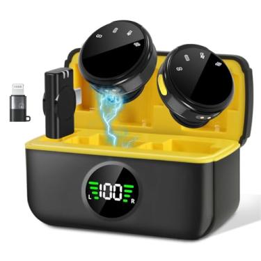 Imagem de Microfone Lapela, Microfone Lapela Sem Fio para iPhone/Android, Cancelamento de Ruído Inteligente, Kit Duplo com Case de Carregamento, Redução de Ruído e Som Profissional, Transmissão Sem Fio de 300M