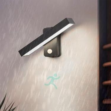 Imagem de Luzes de parede LED externas com sensor de movimento IP65 lâmpadas de parede à prova d'água 360° ajustáveis giratórias modernas arandelas de parede de alumínio iluminação interna/externa para jardim