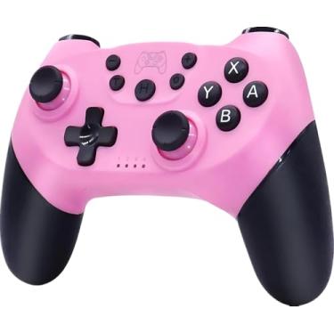 Imagem de ＲＵＥＩＵＲＩ S-witch Controller, Wireless Gamepad for Switch/Switch Lite, Pink and Green, with Gyro Axis, Turbo and Adjustable Dual Shock (Pink)