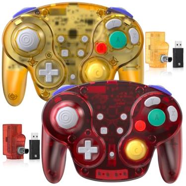 Imagem de 2 Pack 2.4 GHz Wireless GameCube Switch2 Pro Controller, for NGC GameCube Console, Switch2 / Switch2 OLED/ Switch2, PC, Steam Deck, PC (Built-in Rumble) (Rechargeable) (Plug and Play) Clear Yellow/Red