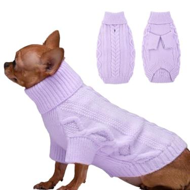 Imagem de Suéter roxo para cães pequenos - roupas quentes de inverno para filhotes, lindo suéter de Ação de Graças e Natal com orifício para coleira para meninos e meninas Poodle de brinquedo, Yorkie