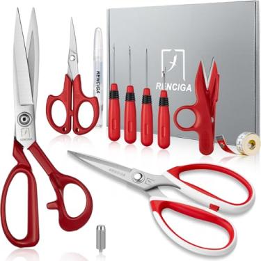 Imagem de Renciga Tesoura de tecido, tesoura de costura, kit de ferramentas de agulha para rosquear, conjunto de tesouras de 25 cm para corte de tecido, profissional, extremamente afiada, tesoura de pano