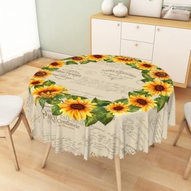 Imagem de SIEDYCV Toalha de mesa redonda com girassol, 152 cm, cartão postal de Paris, tecido de guirlanda de girassol, poliéster, antirrugas, reutilizável, rústica, para piquenique, acampamento, jardim, festa