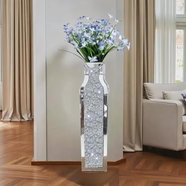 Imagem de Vaso de chão de 61 cm de altura, vasos espelhados de diamante triturado de dupla face, vaso de flores grande para decoração de casa, vidro espelhado decorativo para sala de estar, escritório, centro