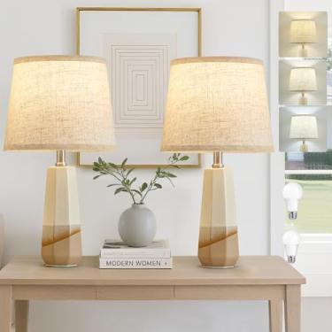 Imagem de GyroVu Candeeiro de mesa ajustável com 3 cores de temperatura, conjunto de 2 lâmpadas de cerâmica, para mesa de cabeceira, lâmpadas de cabeceira com rotação rotativa, luminária de mesa de cabeceira