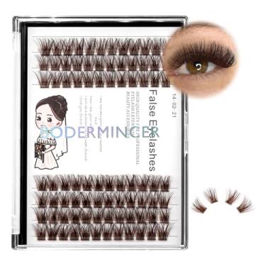 Imagem de Bodermincer Pacote grande de 84 aglomerados D Curl Volume Cílios Postiços Segmentados DIY Extensão de Cílios 5D Efeito Cola Colada Individual Cílios Meninas Mulheres Extensão de Cílios Casa (Marrom-14 mm)