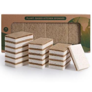 Imagem de Esponjas de prato hasumcol Natural, pacote com 16 esponjas biodegradáv