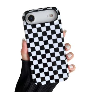 Imagem de Longlayss Compatível com 17 Air Case Linda Estética Checkerboard Capa de Telefone para Mulheres Meninas À Prova de Choque Fina TPU e Capa Protetora de PC Rígido (Preto)