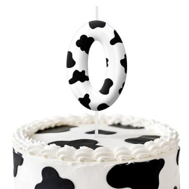 Imagem de Velas de aniversário de vaca, decoração de topo de bolo de 6 cm, velas número 0, decorações de aniversário, decorações de bolo de festa de aniversário, suprimentos de festa