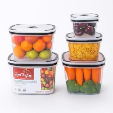 Imagem de Kit Conjunto 5 Potes Herméticos Quadrados de Plástico com Tampa – Conservação de Alimentos, Organização da Despensa e Cozinha
