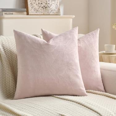 Imagem de FUTEI Capas de almofada de veludo rosa bebê 66 x 66 cm conjunto de 2, fronhas de travesseiro Euro texturizadas em relevo macio, decoração de casa natural para sofá, sala de estar