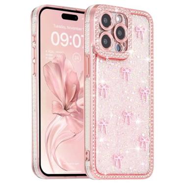 Imagem de FABSPARK Capa para iPhone 16 Plus, laço de fita rosa 3D, brilhante, brilhante, brilhante, brilhante, brilhante, estético, transparente, macio para iPhone 16 Plus, laço rosa/rosa