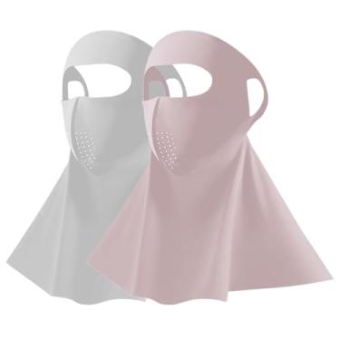 Imagem de PROUDDEMON Máscara facial unissex FPS 50+ Ice Silk Cooling UV – Balaclava respirável com proteção solar para esportes ao ar livre (rosa + cinza claro)