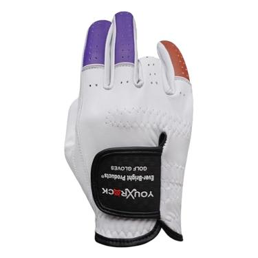 Imagem de Luvas de golfe masculinas Ever-Bright OptiColors Luvas de golfe de couro premium (marrom roxo claro, médio esquerdo/grande)