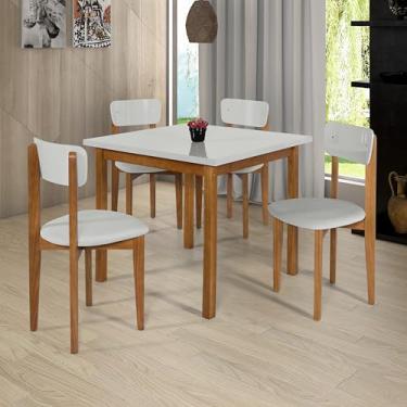 Imagem de Mesa De Jantar Com 4 Cadeiras Off Pés Em Madeira Pinus Elegante Minimalista Cozinha Compacta