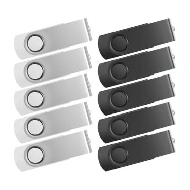 Imagem de Pen Drive USB 16 GB, pacote com 10 unidades FEWINA USB 2.0, pen drive giratório de 16 GB para armazenamento e backup (preto e branco, 10 peças, 16 GB)