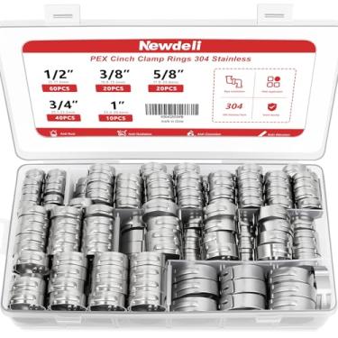 Imagem de Newdeli 150 peças de anéis de crimpagem Pex 3/20.3 cm 1/5.1 cm 3/10.2 cm 5/20.3 cm 2.5 cm PEX braçadeiras de mangueira de orelha única acessórios Pex braçadeira de aperto para conexões de tubos