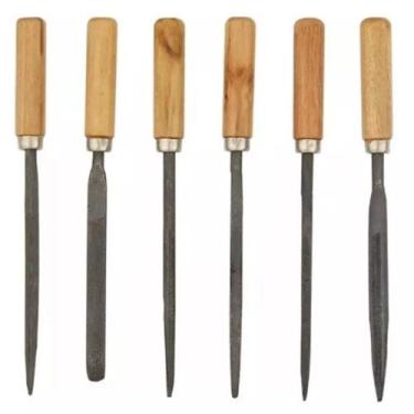 Imagem de Jogo Lima Agulha Kit 6 Com Cabo Madeira Afiar Triangular Redonda Multi