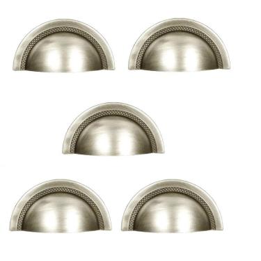 Imagem de Kit 5 Puxador Shell 48 Mm Zen Niquel Escovado Verniz