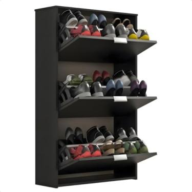 Imagem de Sapateira Organizadora 3 Portas Armário Multiuso para Hall Entrada Quarto Sala Estante Moderna(Preto)