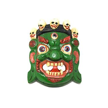 Imagem de TM THAMELMART FOR BEAUTIFUL MINDS Hand Craving Nepalese Lord Mahakala Tibetan Buddhism Wooden Mask Wall Decor (Green)