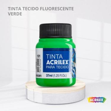 Imagem de Tinta para tecido fluorescente com 37ml cor verde - ACRILEX