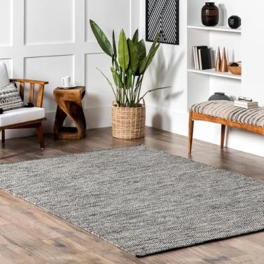 Imagem de The Knitted Co. Tapete 100% algodão 1,8 x 2,3 m - Retângulo - Tapete natural tecido à mão - Decoração de casa para sala de estar corredores quarto (cinza - 1,5 m x 20 cm)