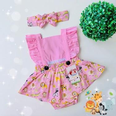 Imagem de Jardineira Safari Rosa + Faixinha de Cabelo - JOANINHA BABY, 03M A 06 
