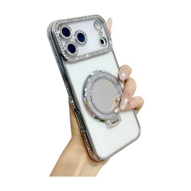 Imagem de Capa magnética transparente para iPhone, compatível com carregamento sem fio MagSafe (prata, iPhone 15 Pro)