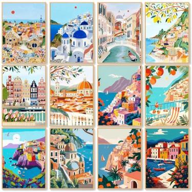 Imagem de Kit de pintura por números para adultos, cenário iniciante, paisagem urbana, faça você mesmo, kits de tinta acrílica por números em tela sem moldura, tela pré-desenhada para pintar para adultos para