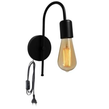 Imagem de Luminária Arandela de Parede Luma Com Interruptor Abajur Retrô Moderno 127v/220v (PRETO - C/INTERRUPTOR)