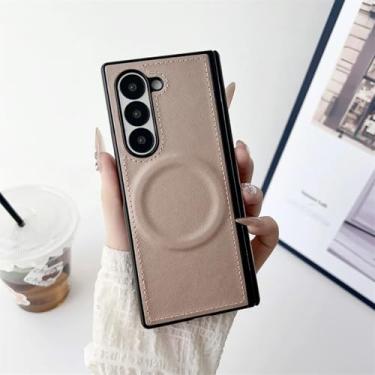 Imagem de Capa protetora magnética de couro para Galaxy Z Fold5 com dobradiças (para Galaxy Z Fold5/Apricot)