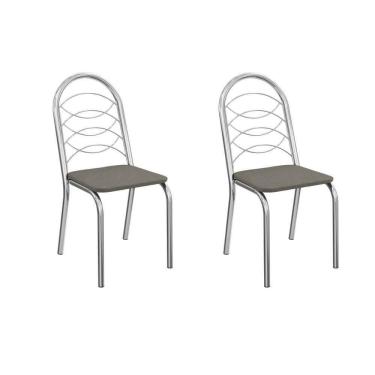 Imagem de Cadeira De Cozinha Holanda 2c009cr Aço Kit 2 Un Cromado-linho Escuro - Kappesberg